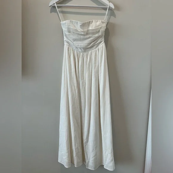 Petal & Pup Kayt Strapless Linen Blend Maxi Sundress White Bridal Bride Wedding - Picture 2 of 16